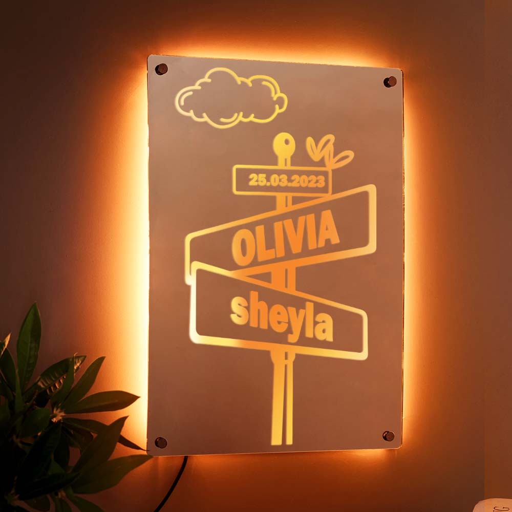 Regalo Di San Valentino, Cartello Stradale Personalizzato, Luce A Specchio A Led, Targa Con Nome Personalizzata, Decorazione Da Parete, Regalo Di Anniversario Di Matrimonio Per Coppie - mymoonlampit