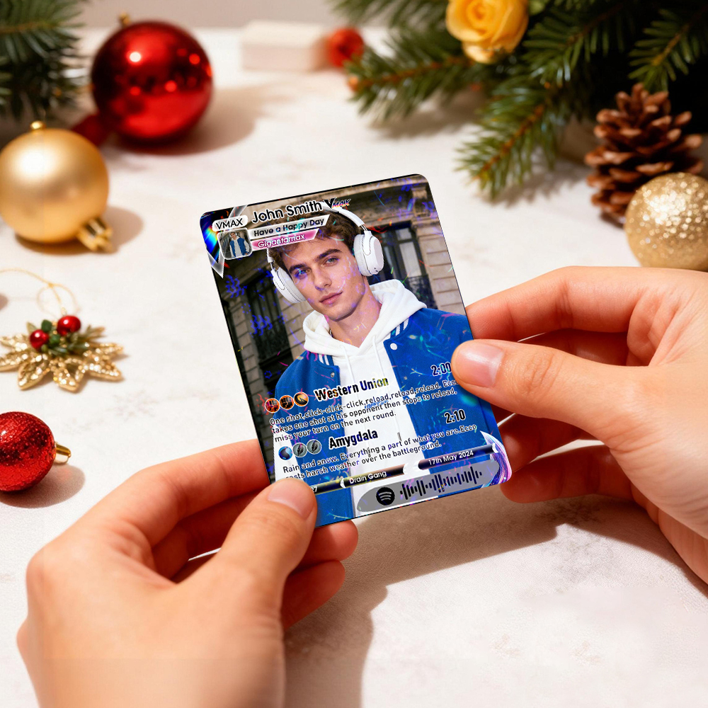 Carta Da Collezione Fotografica Personalizzata Con Codice Traccia Audio Grigio E Musica Personalizzata, Idea Regalo Per San Valentino O Natale. - mymoonlampit