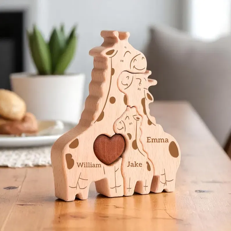 Puzzle Personalizzato Con La Famiglia Di Giraffe, Regalo Per La Festa Della Mamma, Regalo Per Baby Shower In Famiglia, Regalo Per Una Famiglia Di Quattro Persone, Regali A Tema Giraffa, Decorazione Per La Cameretta. - mymoonlampit