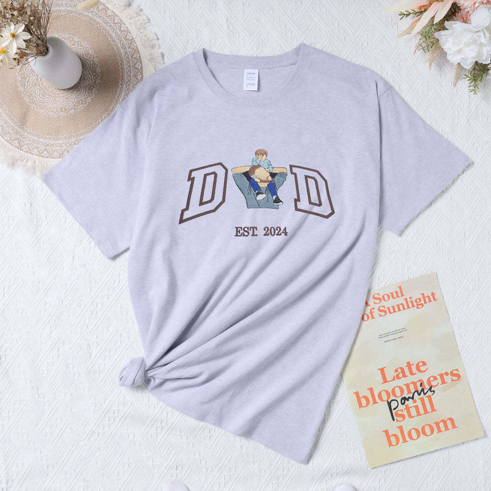 Maglietta Personalizzata Con Ricamo Per Papà, Personalizzata Con Ricamo Della Foto E Del Nome Di Tuo Papà - mymoonlampit