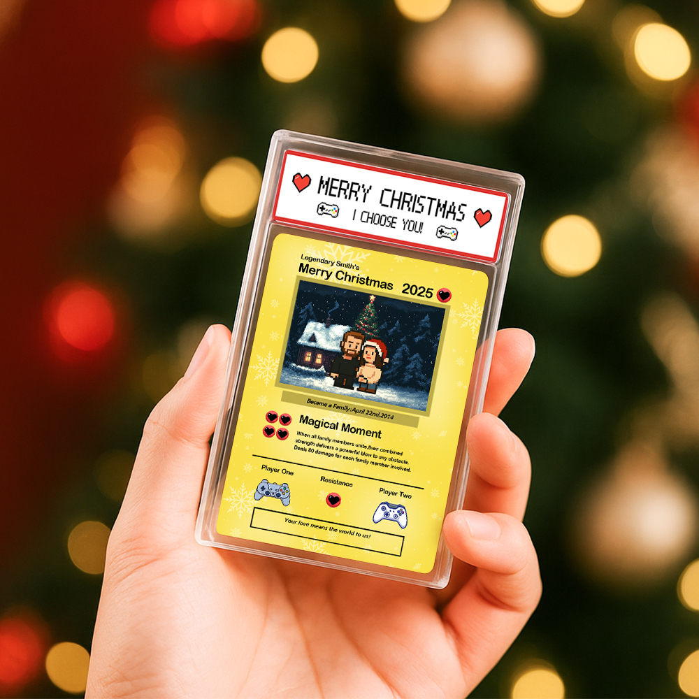 Biglietto Di Auguri Di Natale Personalizzato, Regalo Per La Famiglia. Trasforma La Tua Foto In Un Biglietto Unico Da Collezione In Stile Pixel Man. Regalo Di Natale. - mymoonlampit