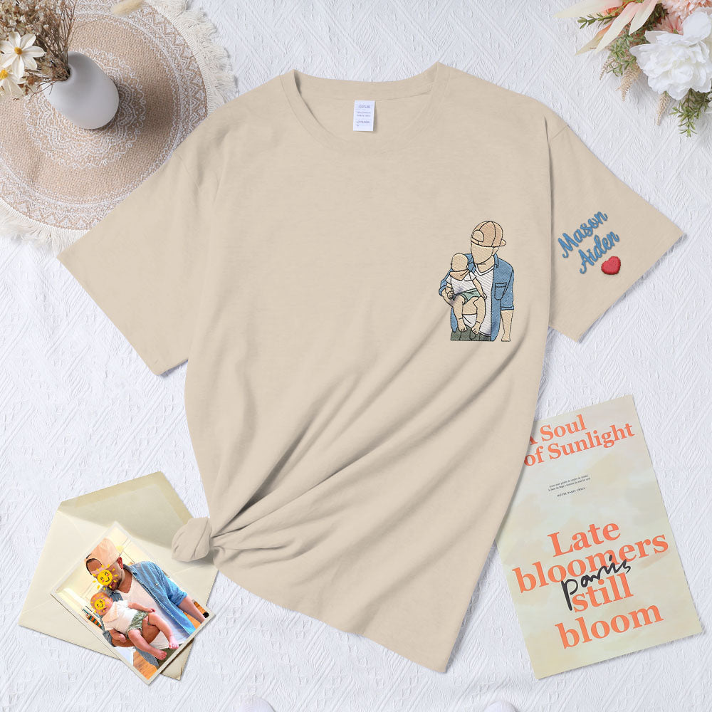 Maglietta Personalizzata Ricamata Per La Festa Del Papà, Maglietta Con Foto Del Papà, Regalo Ricamato Per Padre E Figlio Per La Festa Del Papà