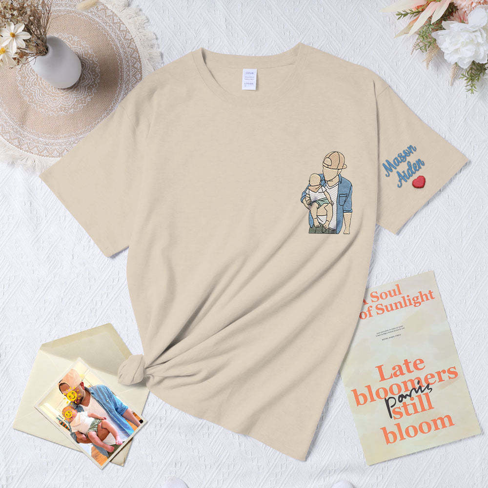 Maglietta Personalizzata Ricamata Per La Festa Del Papà, Maglietta Con Foto Del Papà, Regalo Ricamato Per Padre E Figlio Per La Festa Del Papà - mymoonlampit