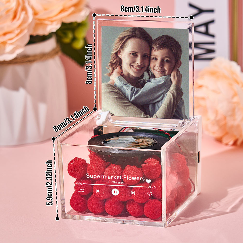 Mini Giradischi In Vinile Personalizzato In Una Scatola Acrilica, Copertina Con Nome A Forma Di Fiore Personalizzata, Regalo Per La Mamma Per La Festa Della Mamma - mymoonlampit