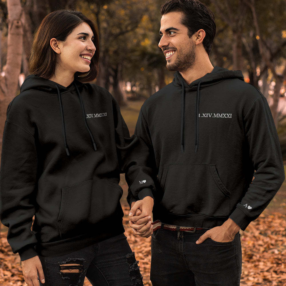 Felpa Con Cappuccio Personalizzata Con Incisione, Ricamo, Numero Romano, Data, Regalo Di Coppia - mymoonlampit