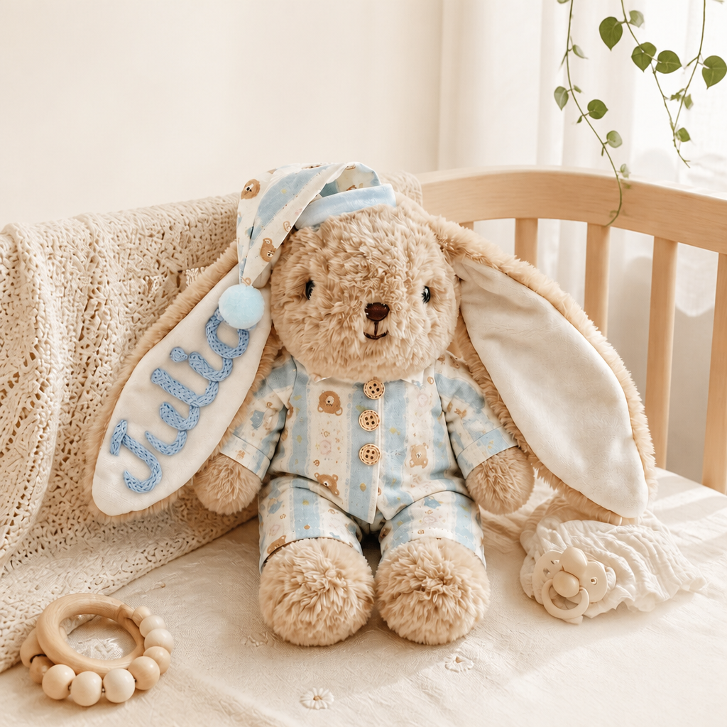Peluche Coniglietto Personalizzato, Giocattolo Coniglio Personalizzato Per Bambino, Animale Farcito Per L'asilo Nido, Regalo Per La Doccia Per Bambini - mymoonlampit