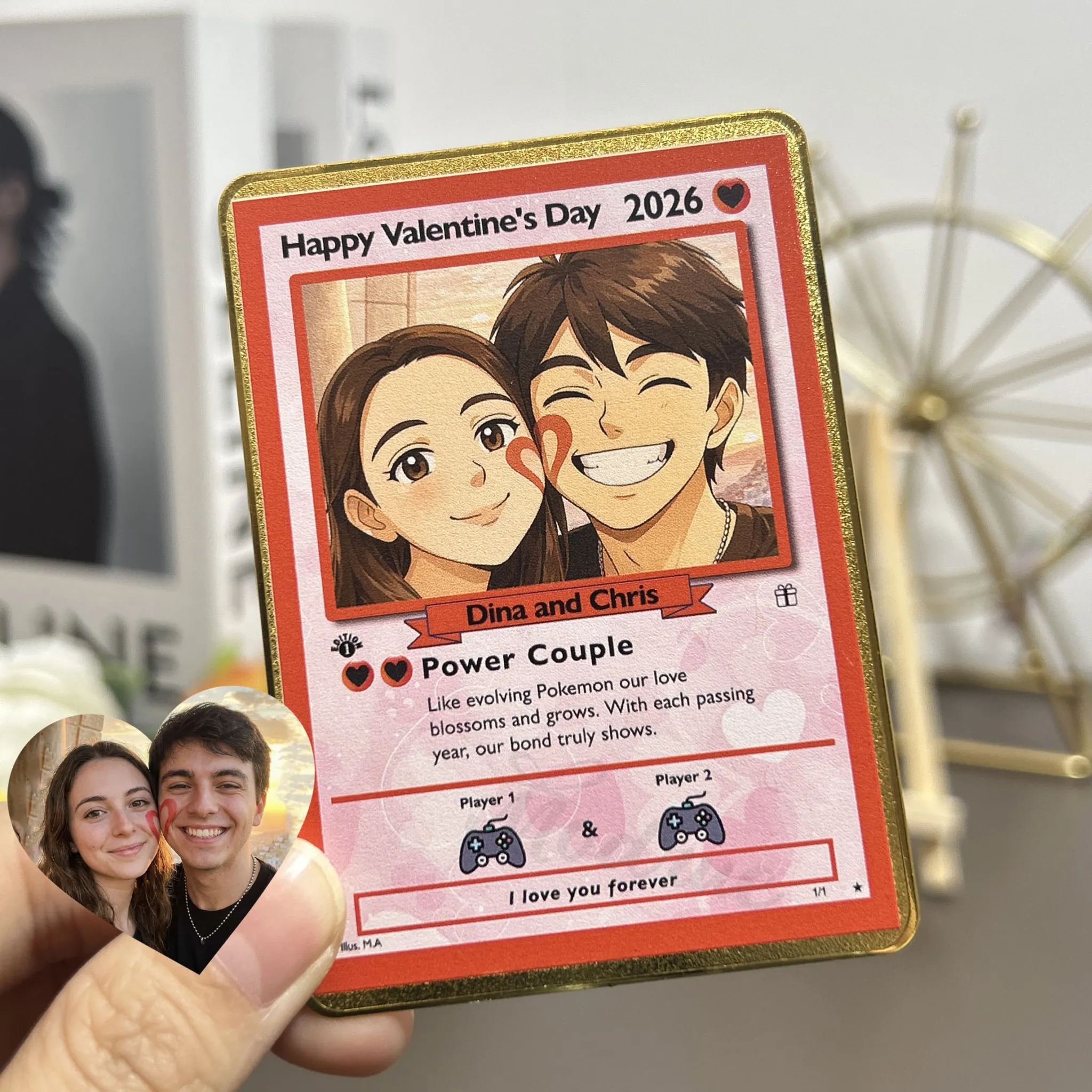 Biglietto Di Auguri Di San Valentino Personalizzato Per Una Coppia, Biglietto Di Auguri Di Anniversario Personalizzato Con Foto Di Coppia In Stile Anime, Il Miglior Regalo Di San Valentino Per La Persona Amata