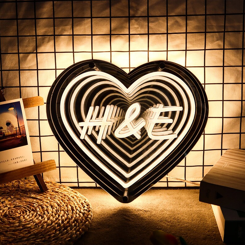 Specchio Al Neon Infinito Personalizzato, Insegna Al Neon A Specchio Led, Luce Al Neon Per Matrimonio, Insegna Luminosa A Forma Di Cuore Con Iniziali Personalizzate, Regalo Di Nozze Per Lei