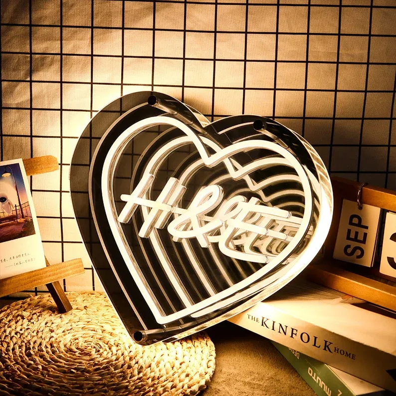 Specchio Al Neon Infinito Personalizzato, Insegna Al Neon A Specchio Led, Luce Al Neon Per Matrimonio, Insegna Luminosa A Forma Di Cuore Con Iniziali Personalizzate, Regalo Di Nozze Per Lei - mymoonlampit