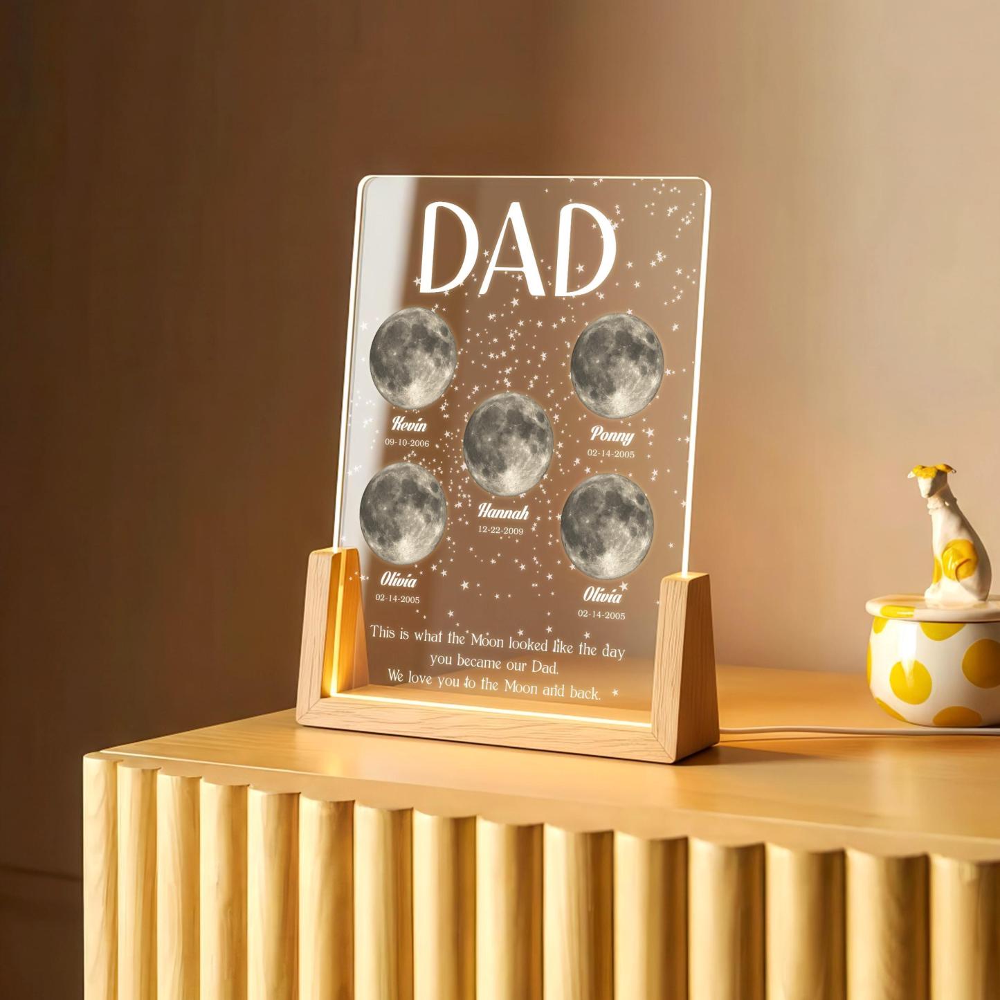 Regalo Per Il Papà Con Fasi Lunari – Placca Luminosa Personalizzata In Acrilico, Regalo Personalizzato Per Il Cielo Notturno Per Papà, Regalo Per La Festa Del Papà, Ricordo Della Lampada Lunare A LED - mymoonlampit