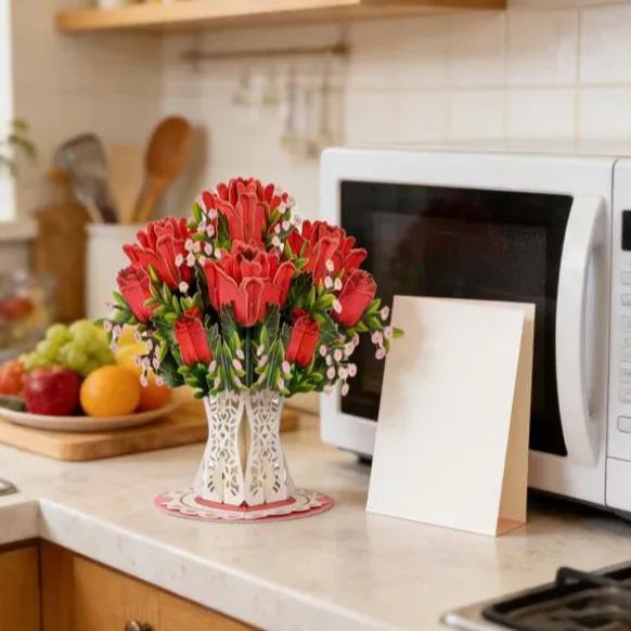 Splendide Rose Che Fioriscono Ininterrottamente - Biglietto Pop-up 3d Con Fiori - Messaggio D'amore Personalizzato E Regalo Dalla Fioritura Eterna - mymoonlampit
