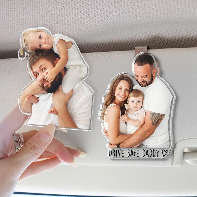 Regalo Personalizzato Per La Festa Del Papà, Clip Per Visiera Parasole Auto Con Foto Personalizzata, Clip Per Visiera Parasole Auto Con Foto Di Un Bambino, Papà Guida Con Prudenza, Regalo Per Il Marito - mymoonlampit