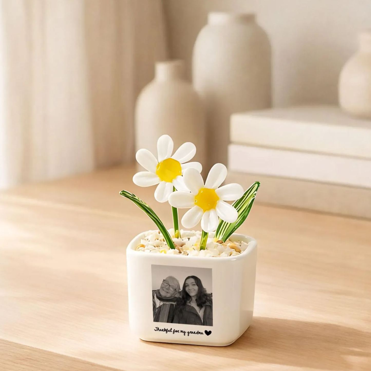 Vaso Di Fiori In Vetro Personalizzato Con Foto Della Mamma, Regalo Per La Mamma, Regalo Per La Festa Della Mamma, Vaso Di Fiori Soffiato A Mano, Tulipani Eterni - mymoonlampit