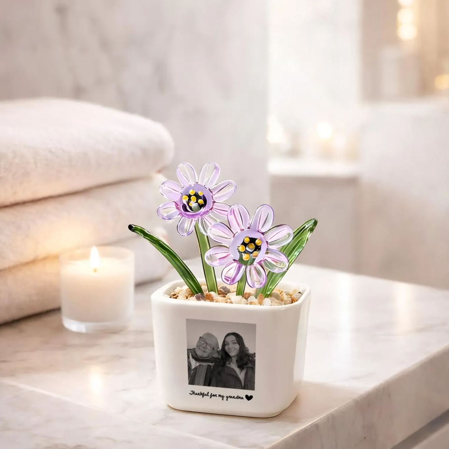 Vaso Di Fiori In Vetro Personalizzato Con Foto Della Mamma, Regalo Per La Mamma, Regalo Per La Festa Della Mamma, Vaso Di Fiori Soffiato A Mano, Tulipani Eterni - mymoonlampit