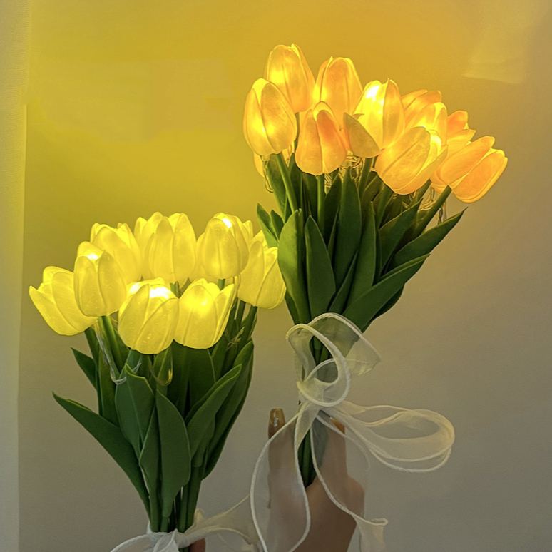Lampada Notturna Fai Da Te Con Tulipani Artificiali, Bouquet Di Led, Lampada D'atmosfera Da Comodino, Alimentata A Batteria, Lampada Da Tavolo Floreale Fatta A Mano
