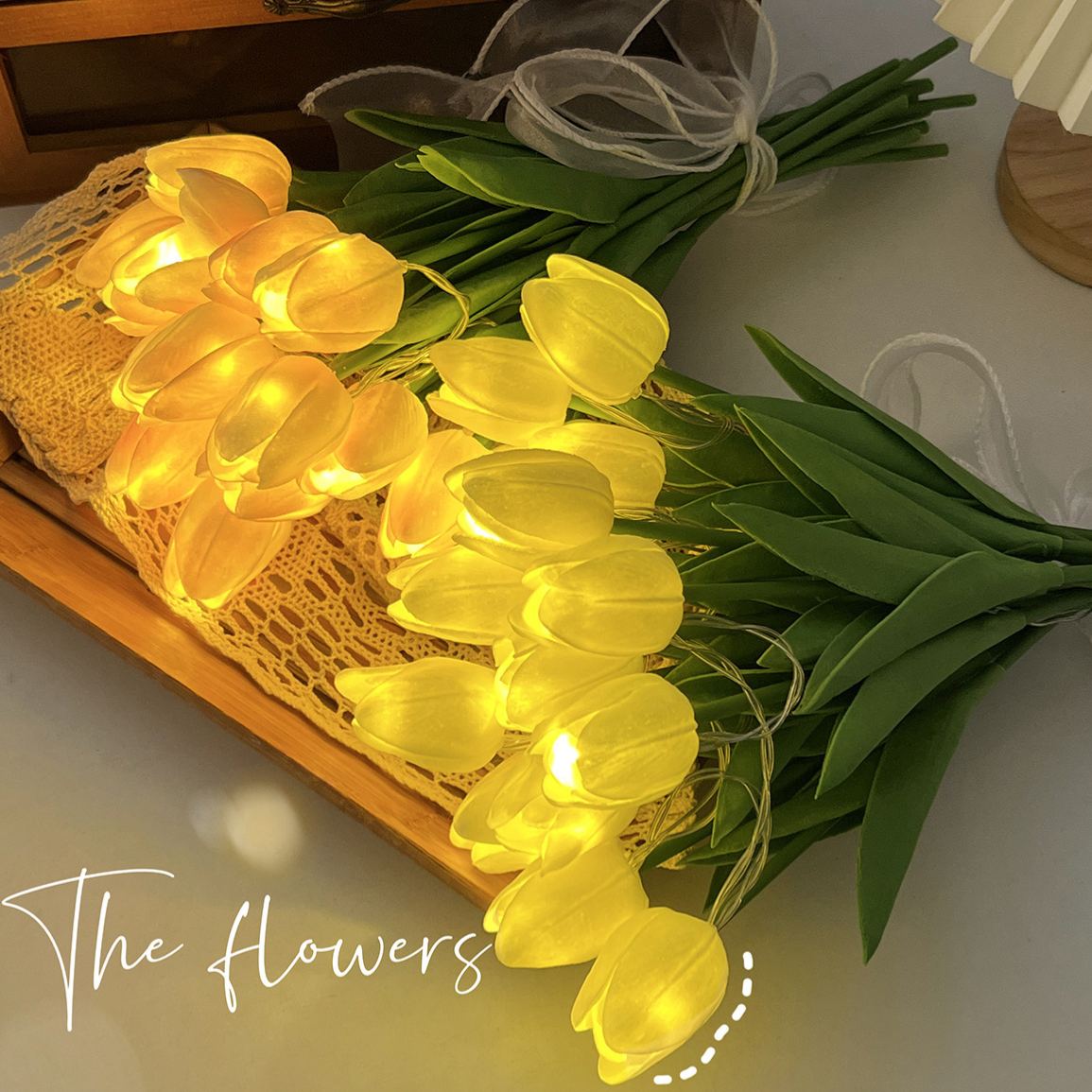 Lampada Notturna Fai Da Te Con Tulipani Artificiali, Bouquet Di Led, Lampada D'atmosfera Da Comodino, Alimentata A Batteria, Lampada Da Tavolo Floreale Fatta A Mano