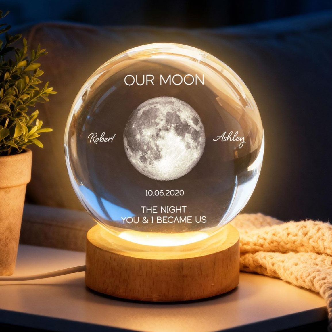 Lampada Notturna Personalizzata Con Sfera Di Cristallo A Fasi Lunari - Regalo Personalizzato Con Data Per La Mamma E Per Lei - Un Ricordo Unico Per La Festa Della Mamma, L'anniversario O Il Compleanno. - mymoonlampit