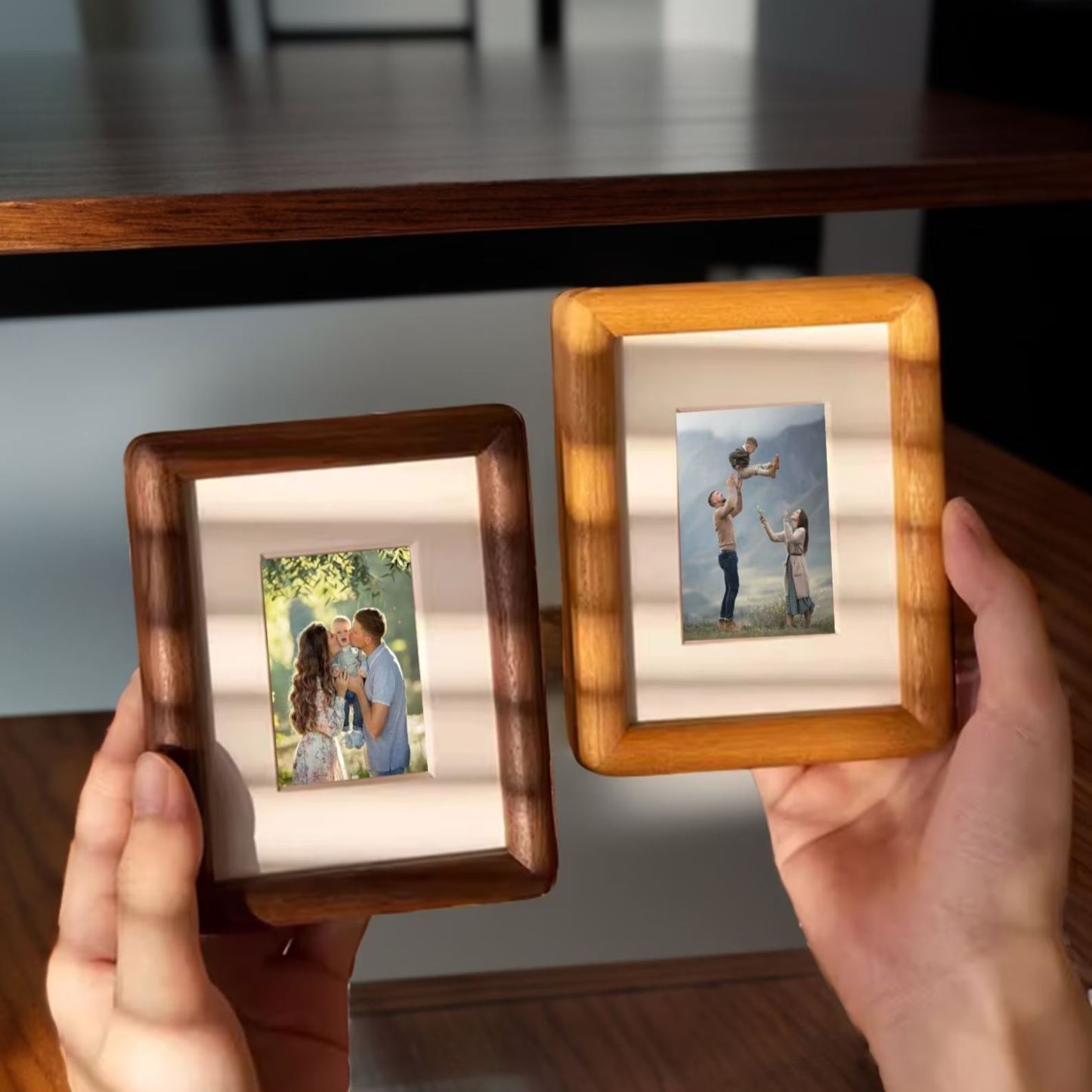 Mini Wooden Photo Frame, Family Photo Frame, Walnut Portraits Frame, Custom Picture Frame Family Anniversary Gift, Printing Picture - mymoonlampit
