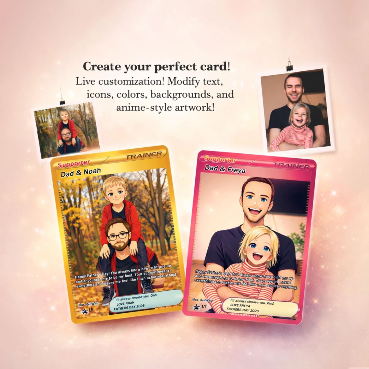 Biglietto personalizzato per allenamento in stile anime: ricordo fotografico personalizzato, regalo speciale per la festa del papà - mymoonlampit