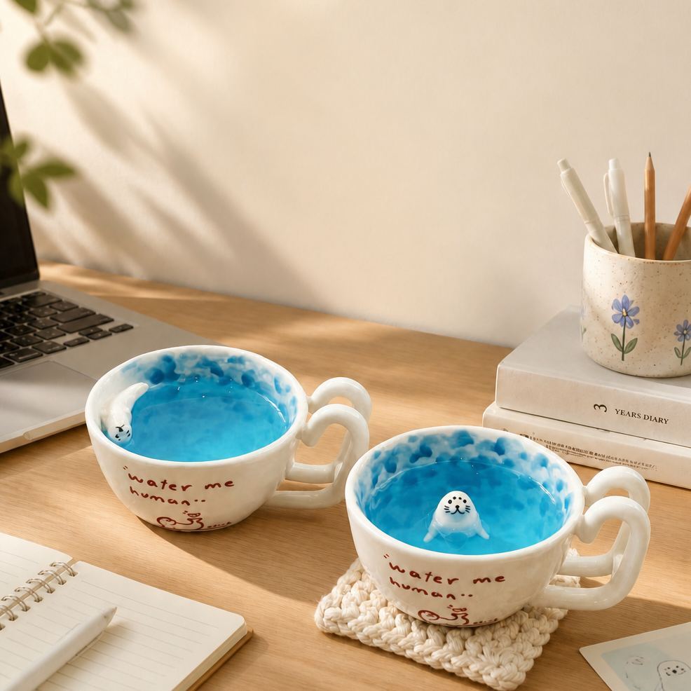 Cartoon Piscina Nuoto Sigillo Tazza Tazza In Ceramica Simpatica Colazione Creativa Caffè Latte Animazione Tazza Periferica - mymoonlampit