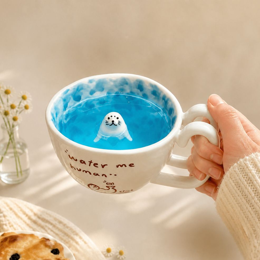Cartoon Piscina Nuoto Sigillo Tazza Tazza In Ceramica Simpatica Colazione Creativa Caffè Latte Animazione Tazza Periferica - mymoonlampit