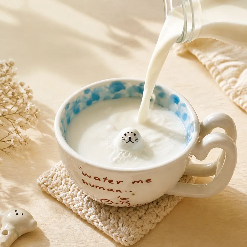 Cartoon Piscina Nuoto Sigillo Tazza Tazza In Ceramica Simpatica Colazione Creativa Caffè Latte Animazione Tazza Periferica - mymoonlampit