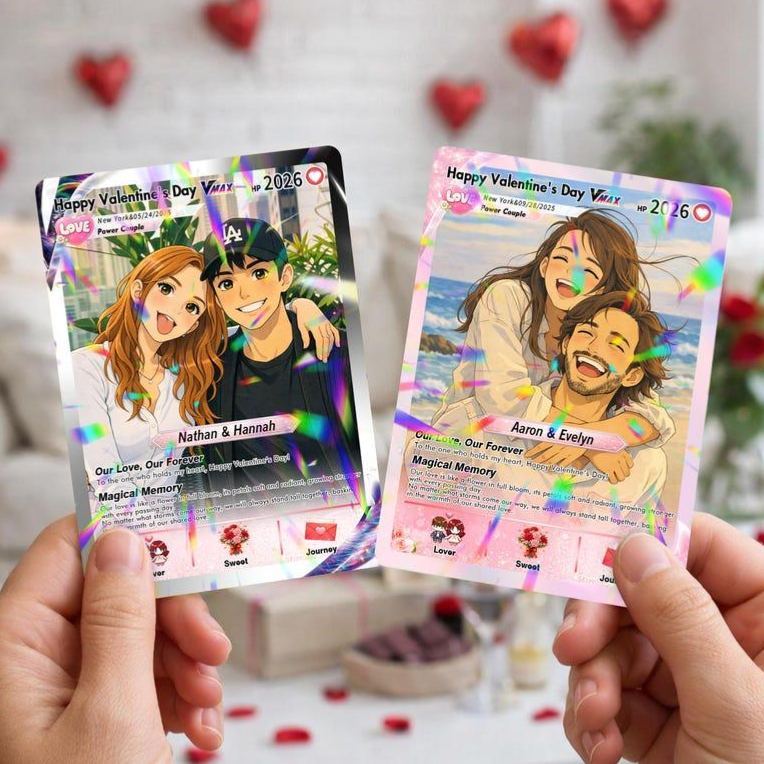 Biglietto Di San Valentino Poke Personalizzato, Biglietto Di Coppia Anime Con Foto Personalizzata, Regalo Di Matrimonio E Anniversario Per Lui, Lei, Regalo Per Il Fidanzato - mymoonlampit