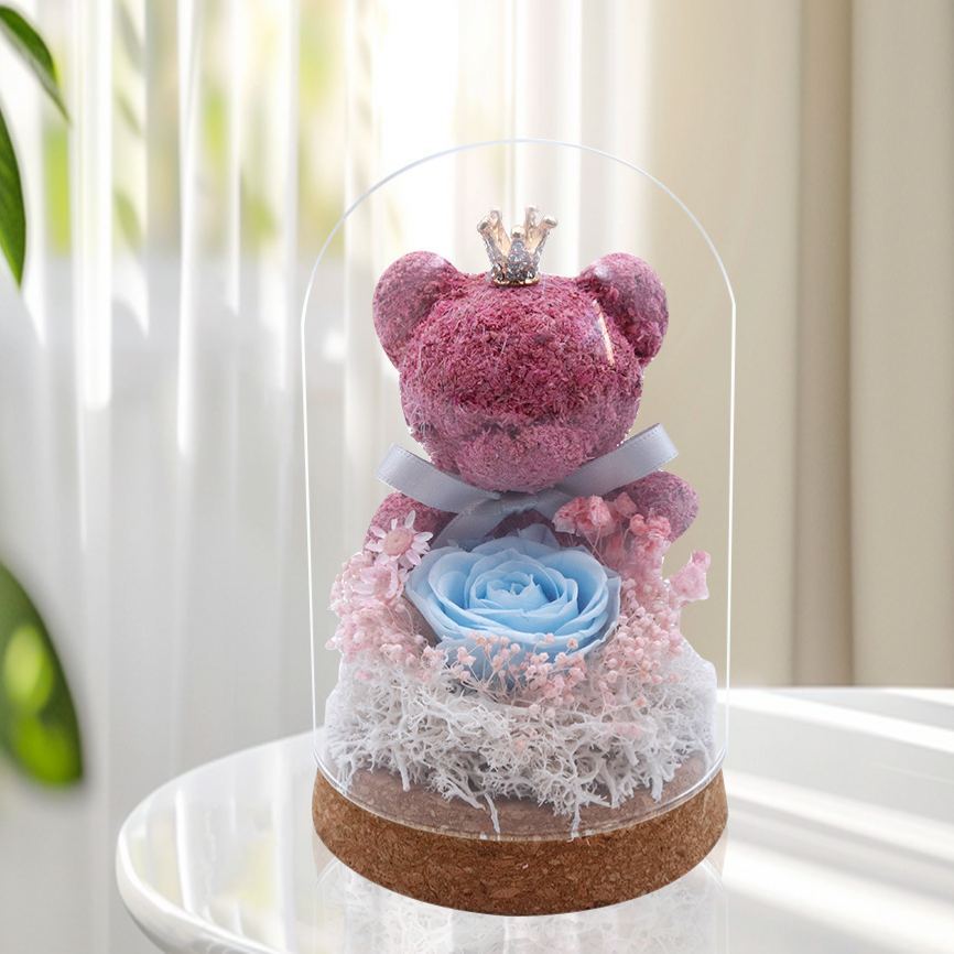 Cupola In Vetro Con Orsetto Muschioso E Rosa Eterna – Regalo Romantico Per Festival, Decorazione Floreale Stabilizzata, Regalo Per San Valentino, Compleanno E Festa Della Mamma - mymoonlampit