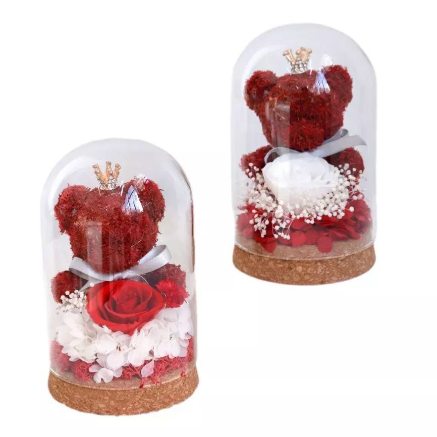 Cupola In Vetro Con Orsetto Muschioso E Rosa Eterna – Regalo Romantico Per Festival, Decorazione Floreale Stabilizzata, Regalo Per San Valentino, Compleanno E Festa Della Mamma - mymoonlampit