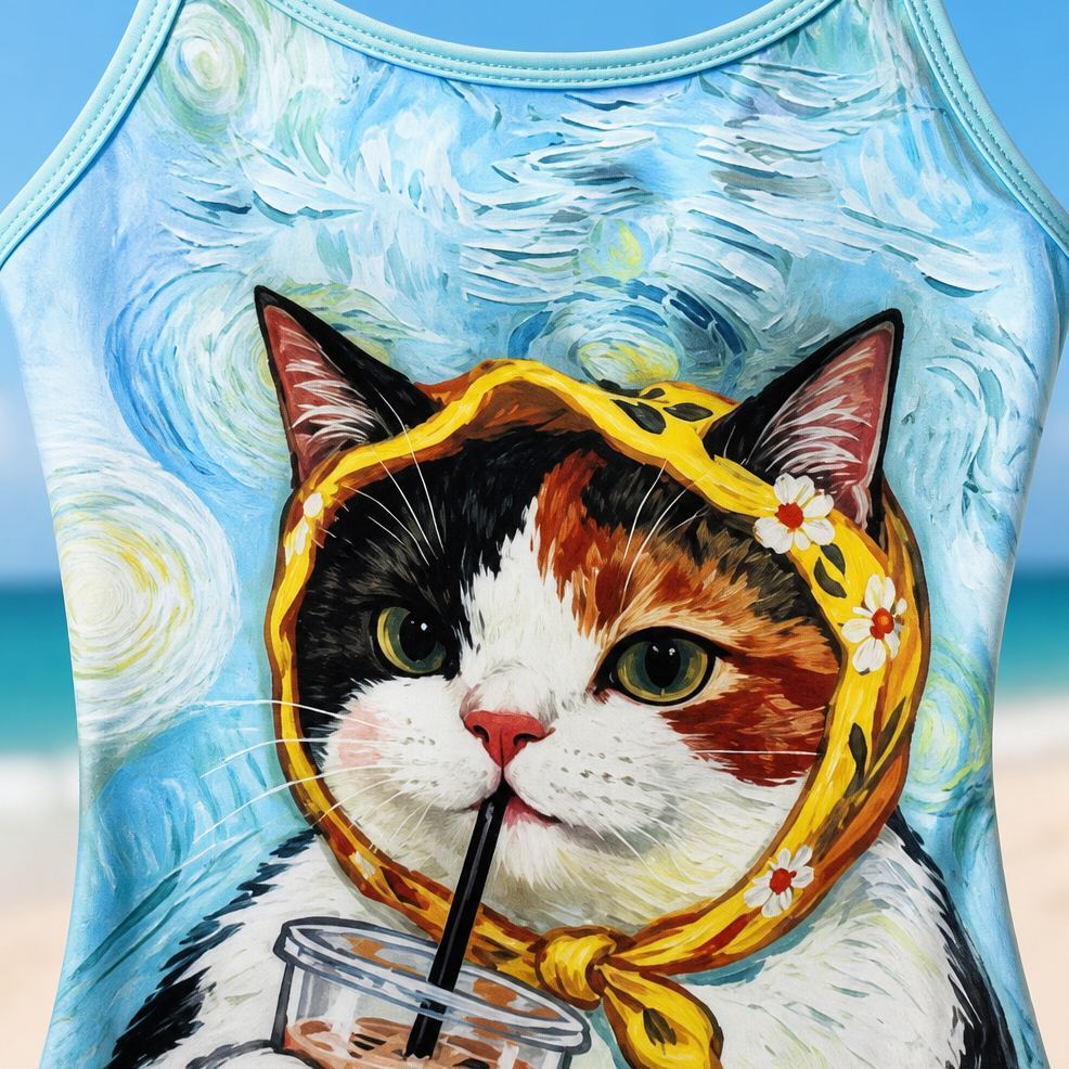 Costume Intero Da Donna Con Stampa Di Gatti Carini - Monokini In Nylon Fresco Estivo, Costumi Da Bagno Da Spiaggia E Piscina - mymoonlampit