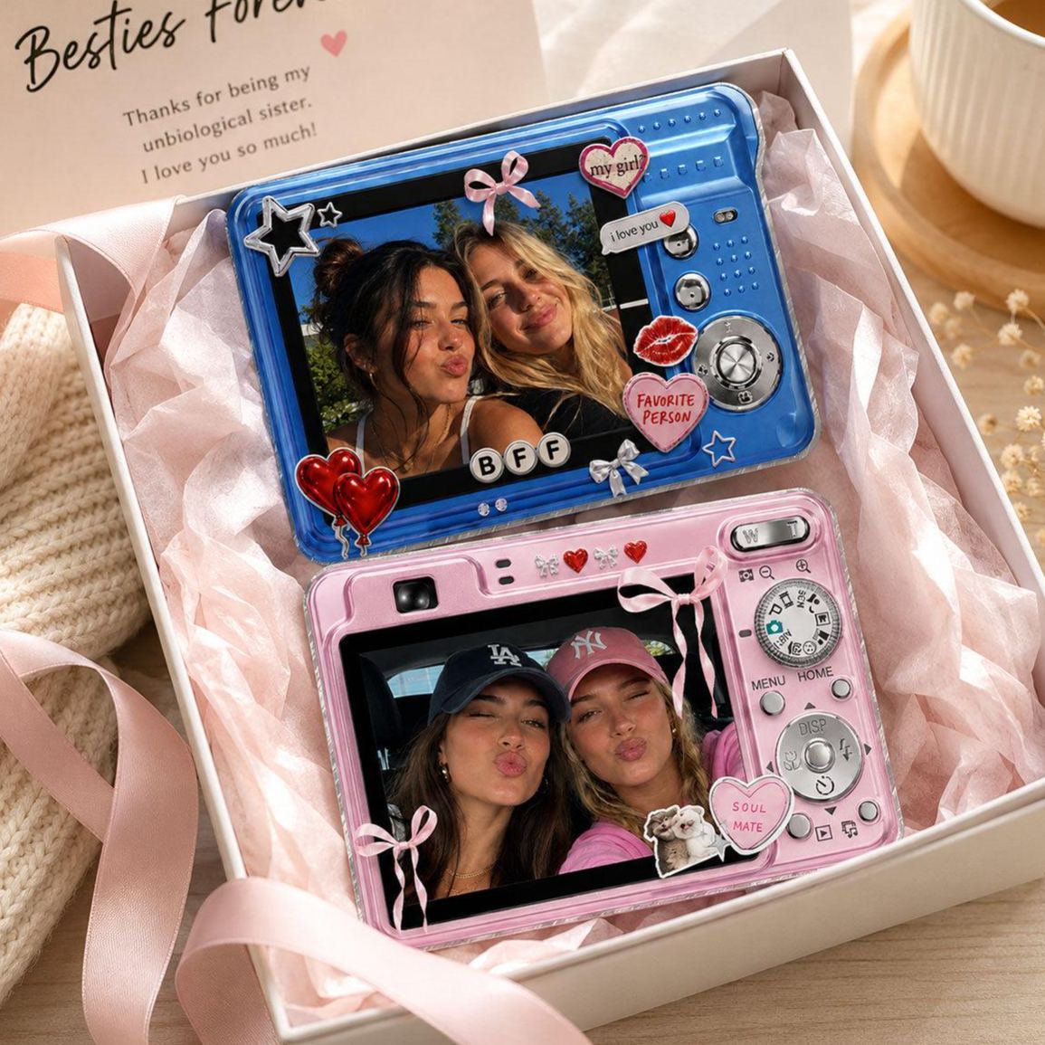 Foto Caricate Con Fotocamera Digitale Besties Y2K - Magnete Acrilico Personalizzato - mymoonlampit