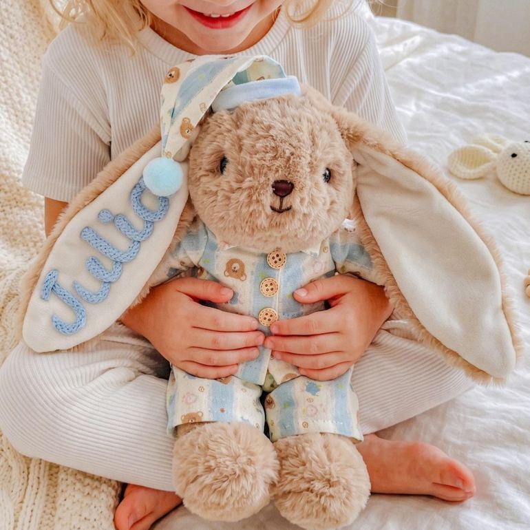 Peluche Coniglietto Personalizzato, Giocattolo Coniglio Personalizzato Per Bambino, Animale Farcito Per L'asilo Nido, Regalo Per La Doccia Per Bambini - mymoonlampit