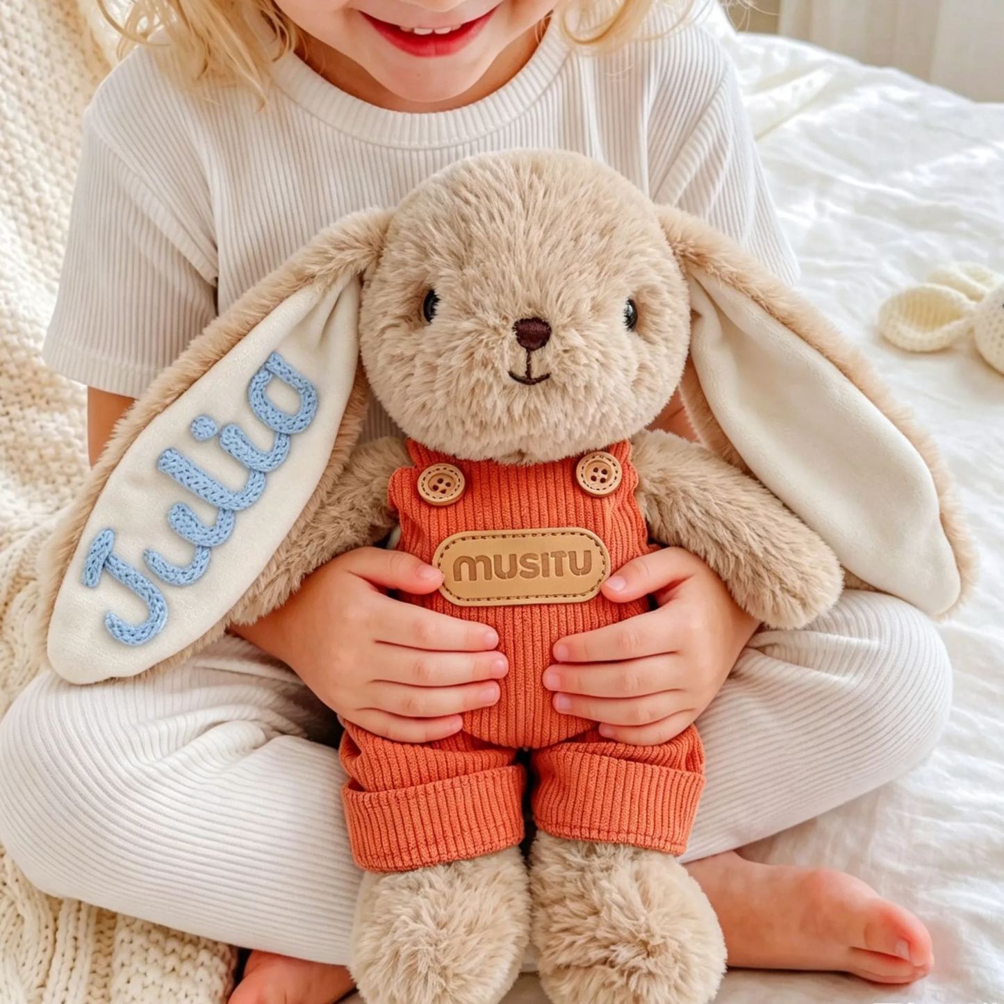 Peluche Coniglietto Personalizzato, Giocattolo Coniglio Personalizzato Per Bambino, Animale Farcito Per L'asilo Nido, Regalo Per La Doccia Per Bambini - mymoonlampit