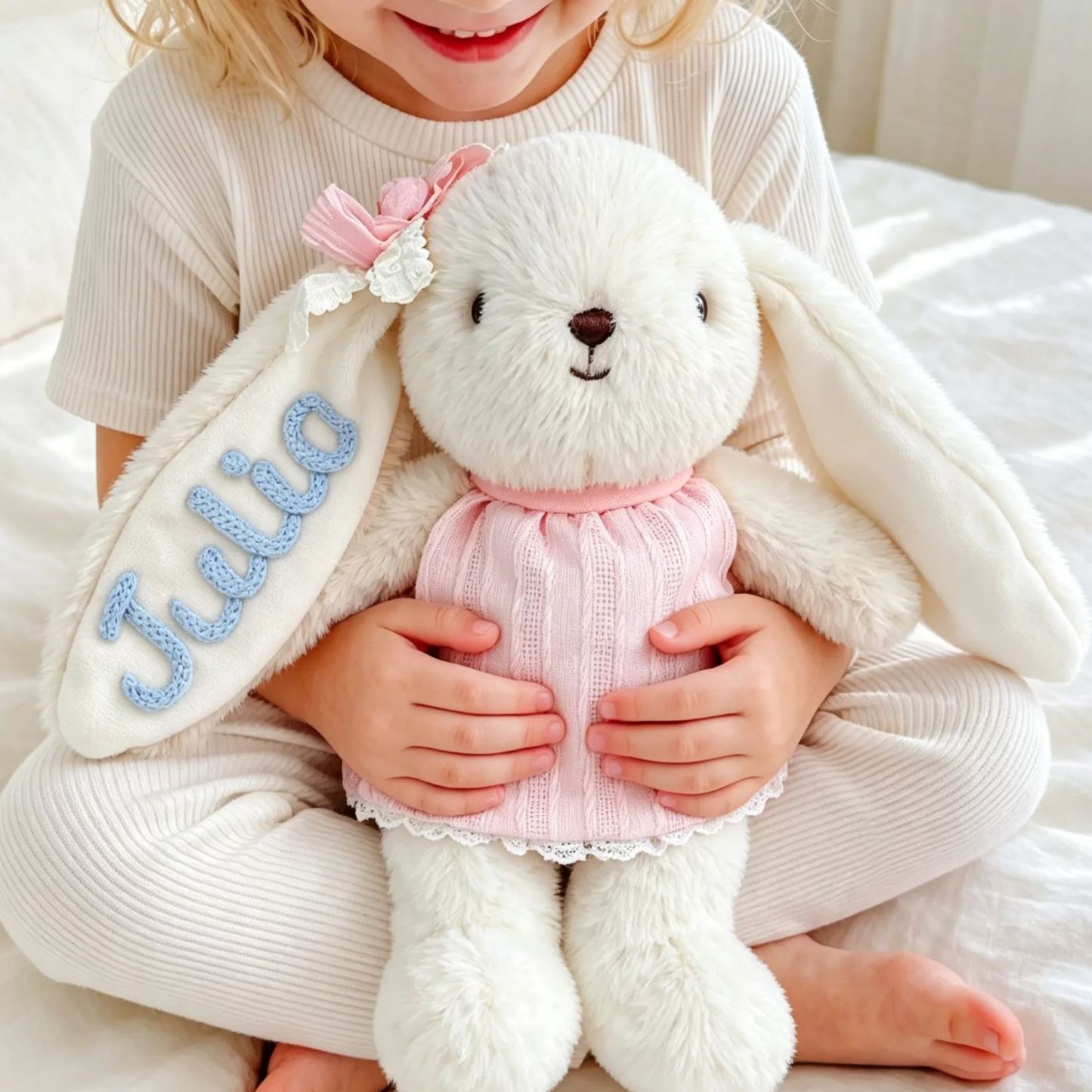 Peluche Coniglietto Personalizzato, Giocattolo Coniglio Personalizzato Per Bambino, Animale Farcito Per L'asilo Nido, Regalo Per La Doccia Per Bambini - mymoonlampit