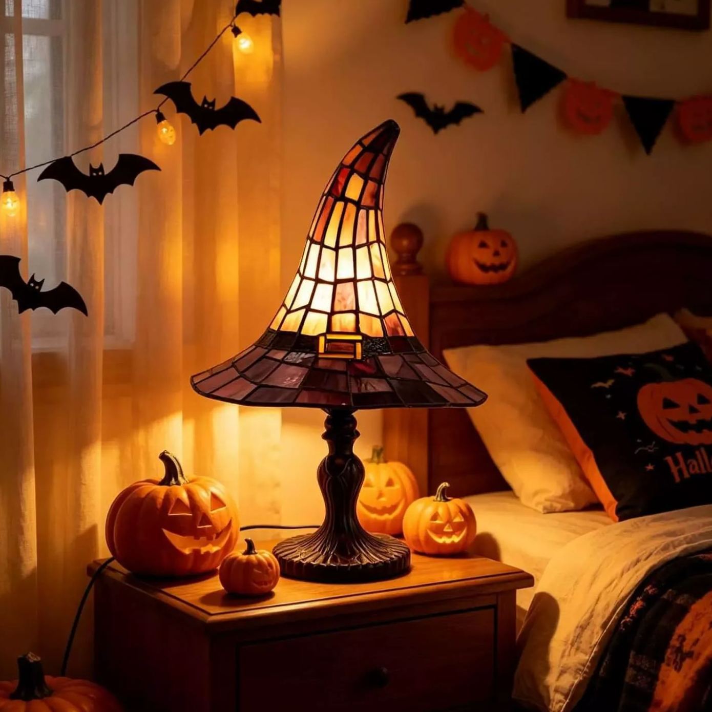 Lampada Per Cappello Da Strega In Vetro Colorato, Lampada Da Tavolo Decorativa In Resina, Luce Notturna Per Cappello Da Strega Di Halloween, Lampada Per Accenti Di Decorazioni Per La Casa Fantasy - mymoonlampit