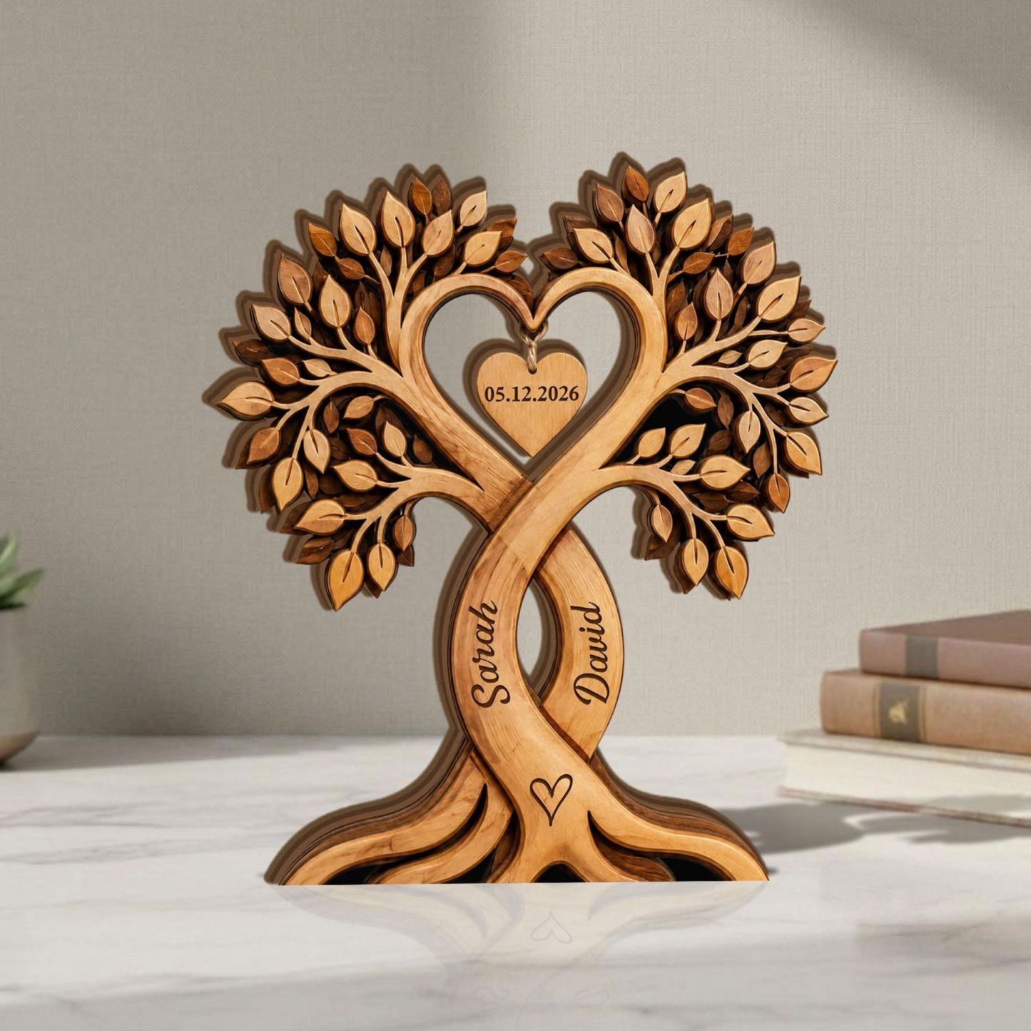 Blocco Di Legno Personalizzato Con Albero Di Cuori Per Coppie, Cartello Personalizzato Con Nomi Di Coppie, Regalo Di San Valentino - mymoonlampit