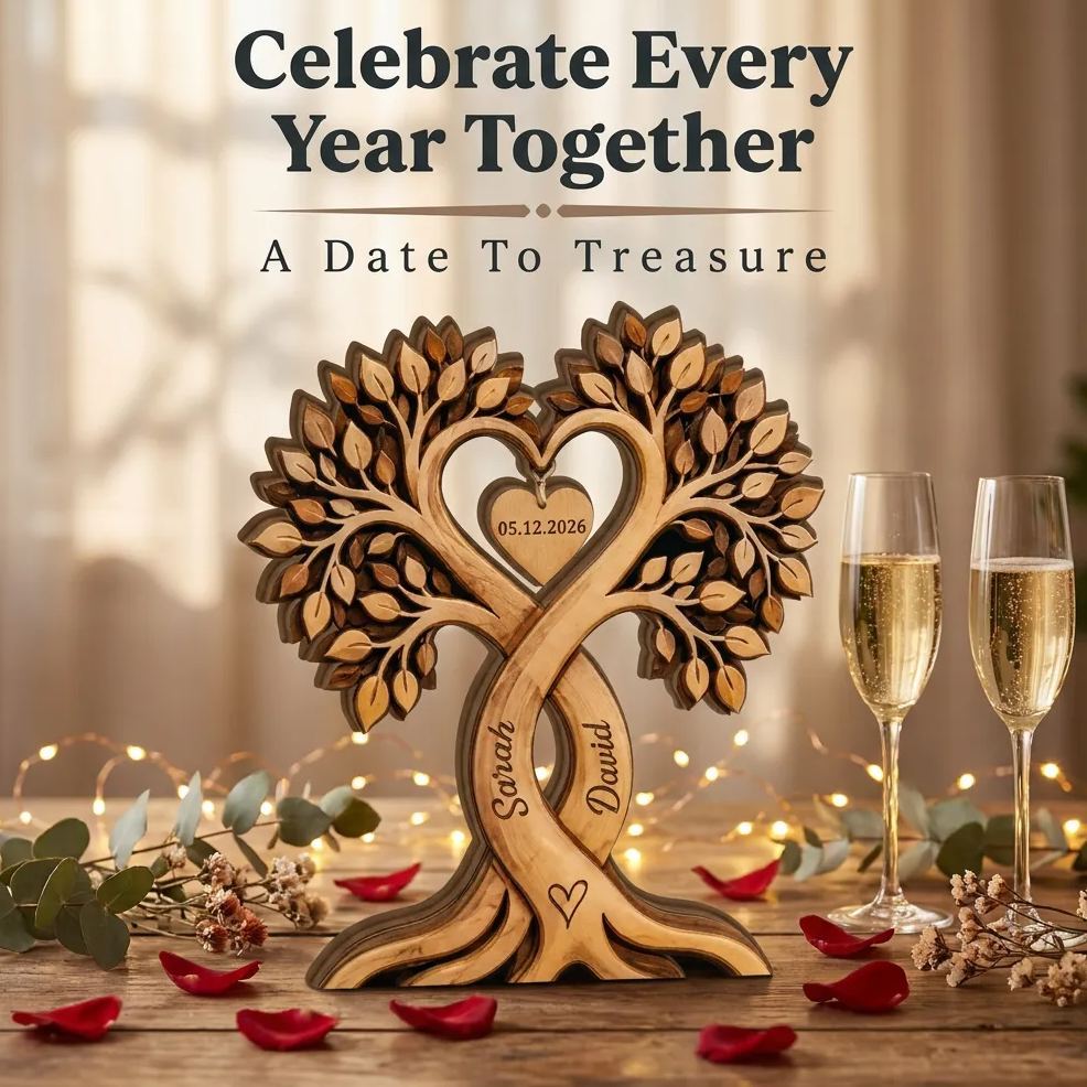Blocco Di Legno Personalizzato Con Albero Di Cuori Per Coppie, Cartello Personalizzato Con Nomi Di Coppie, Regalo Di San Valentino - mymoonlampit