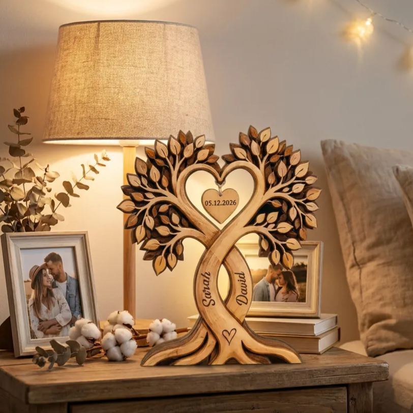 Blocco Di Legno Personalizzato Con Albero Di Cuori Per Coppie, Cartello Personalizzato Con Nomi Di Coppie, Regalo Di San Valentino - mymoonlampit