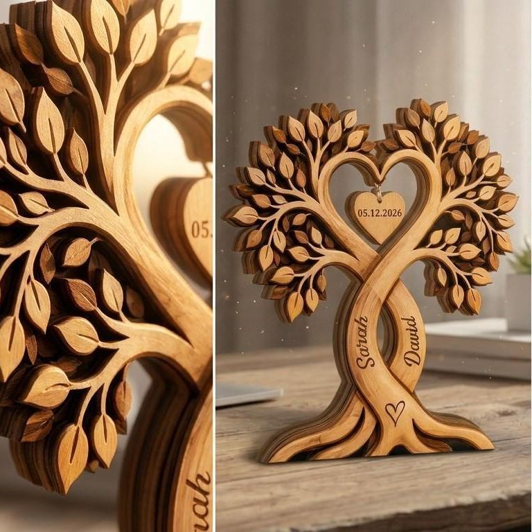 Blocco Di Legno Personalizzato Con Albero Di Cuori Per Coppie, Cartello Personalizzato Con Nomi Di Coppie, Regalo Di San Valentino - mymoonlampit