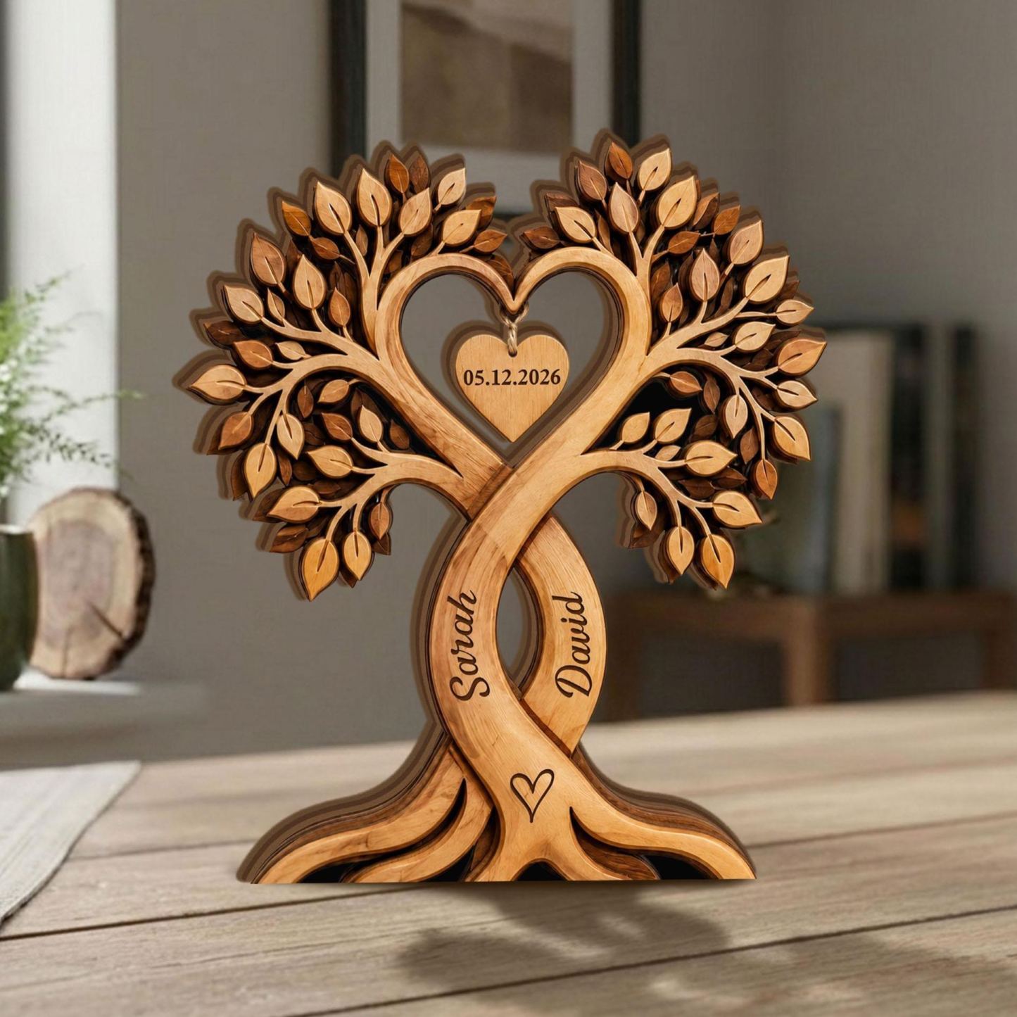 Blocco Di Legno Personalizzato Con Albero Di Cuori Per Coppie, Cartello Personalizzato Con Nomi Di Coppie, Regalo Di San Valentino - mymoonlampit