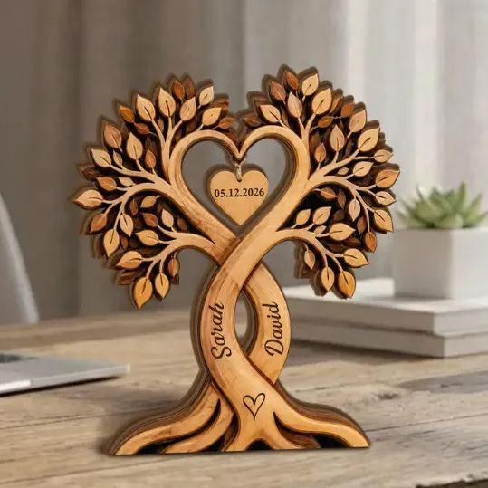 Blocco Di Legno Personalizzato Con Albero Di Cuori Per Coppie, Cartello Personalizzato Con Nomi Di Coppie, Regalo Di San Valentino - mymoonlampit