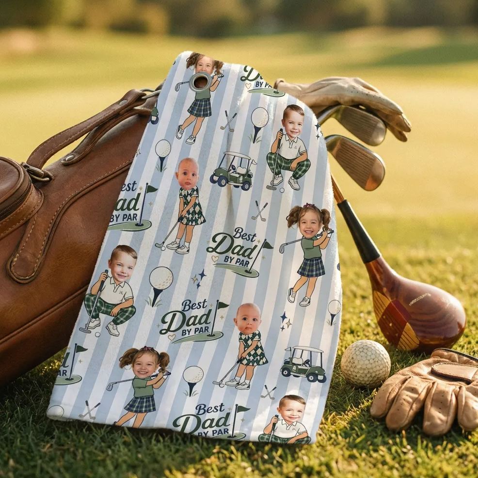 Asciugamano Da Golf Personalizzato, Regalo Personalizzato Per Papà Dai Figli, Souvenir Di Golf Per La Festa Del Papà - mymoonlampit