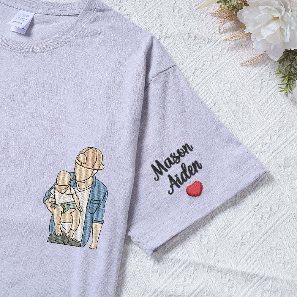 Maglietta Personalizzata Ricamata Per La Festa Del Papà, Maglietta Con Foto Del Papà, Regalo Ricamato Per Padre E Figlio Per La Festa Del Papà - mymoonlampit