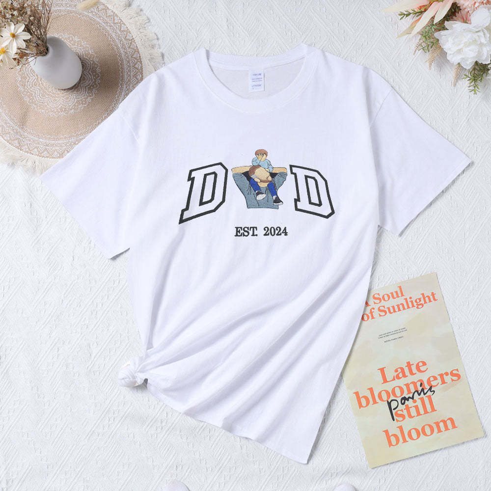 Maglietta Personalizzata Con Ricamo Per Papà, Personalizzata Con Ricamo Della Foto E Del Nome Di Tuo Papà - mymoonlampit
