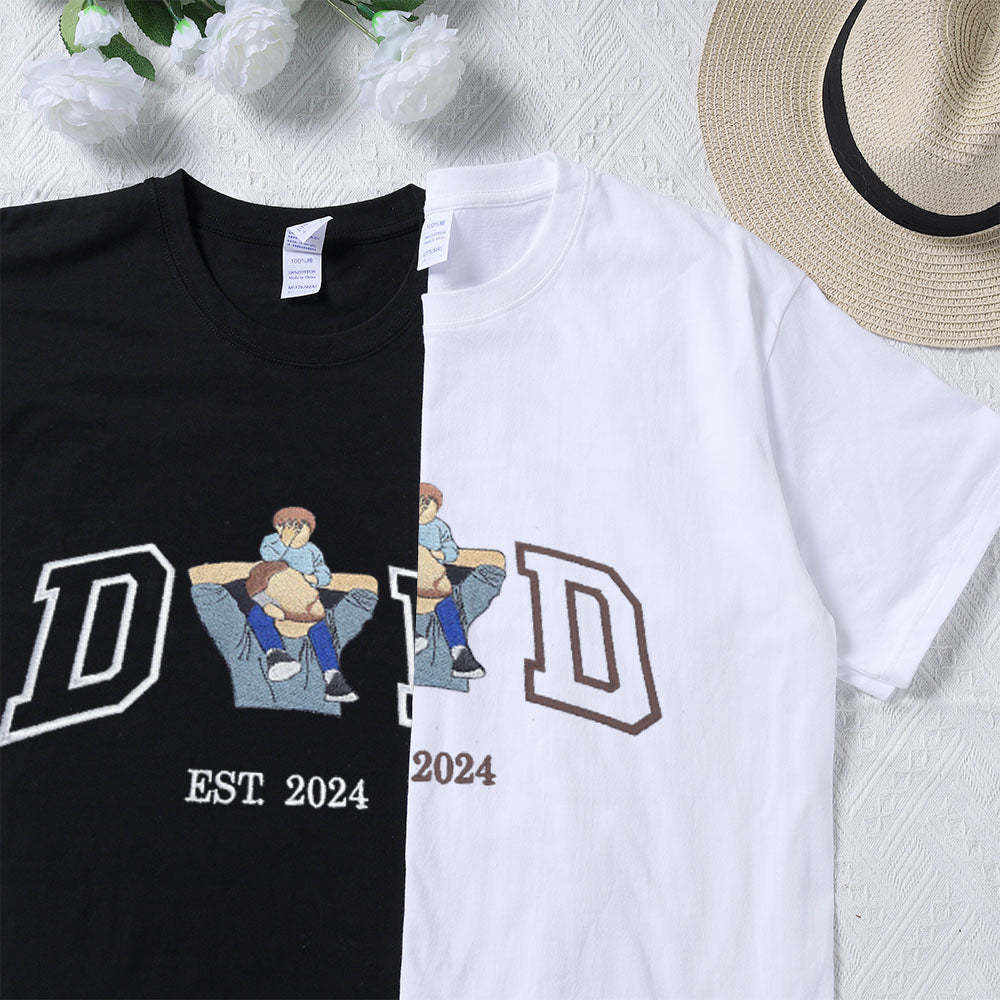 Maglietta Personalizzata Con Ricamo Per Papà, Personalizzata Con Ricamo Della Foto E Del Nome Di Tuo Papà - mymoonlampit