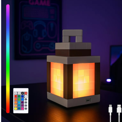 Pixel Lantern Night Light Lampada Da Miniera Colore Rgb Regalo Perfetto Per Giocatori E Bambini - mymoonlampit