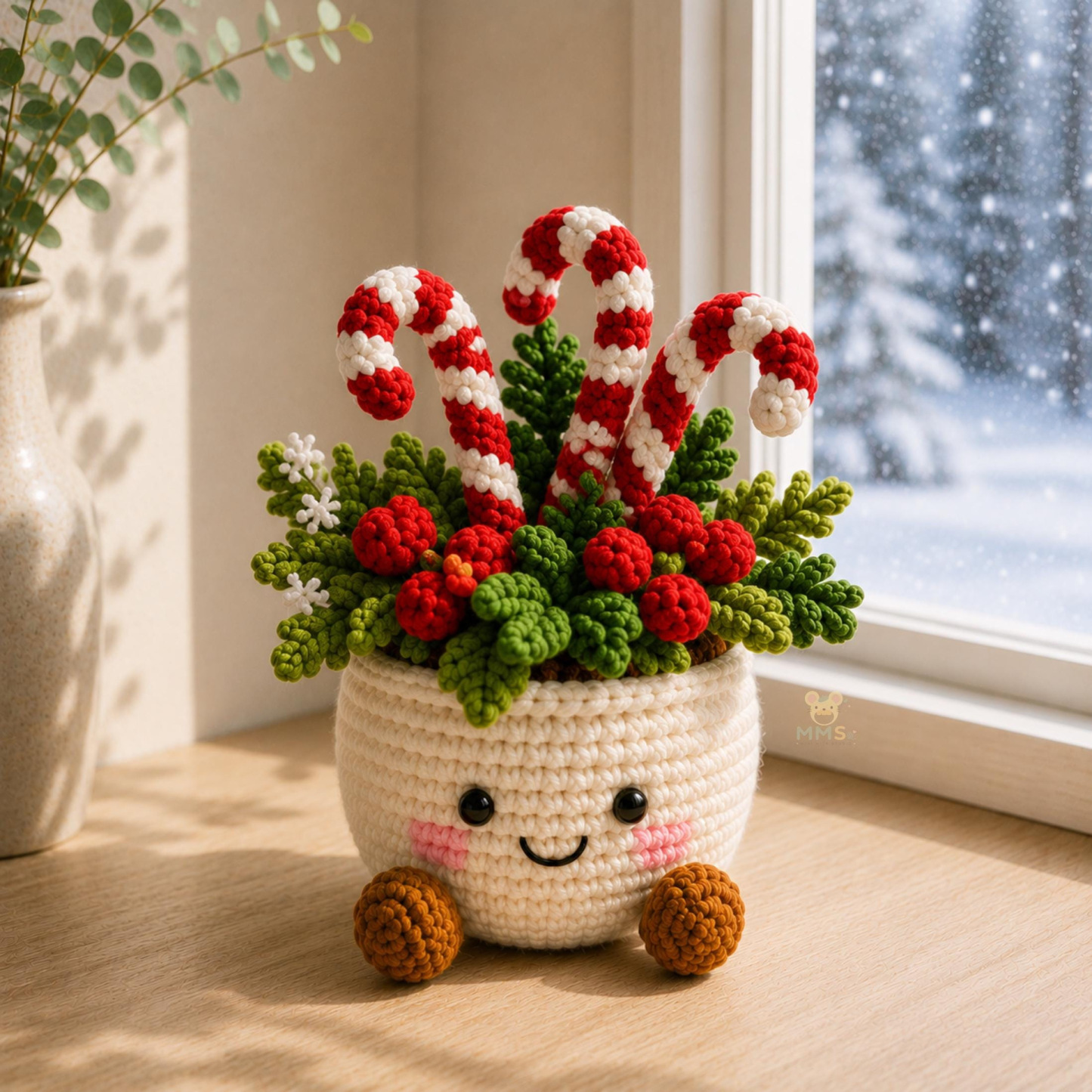 Decorazione Natalizia All'uncinetto Fatta A Mano A Forma Di Vaso Di Piante – Ornamento Festivo Da Scrivania, Regalo Perfetto Per Casa, Ufficio E Feste. - mymoonlampit
