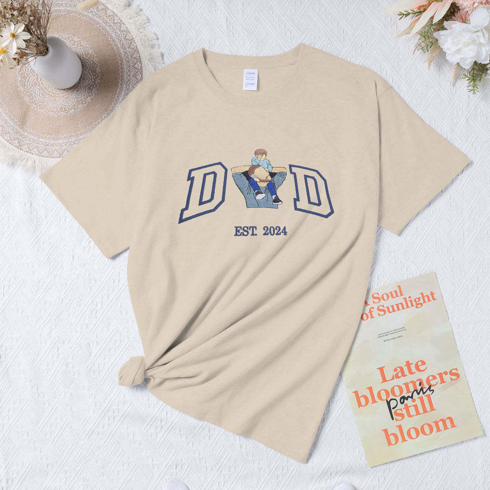 Maglietta Personalizzata Con Ricamo Per Papà, Personalizzata Con Ricamo Della Foto E Del Nome Di Tuo Papà - mymoonlampit