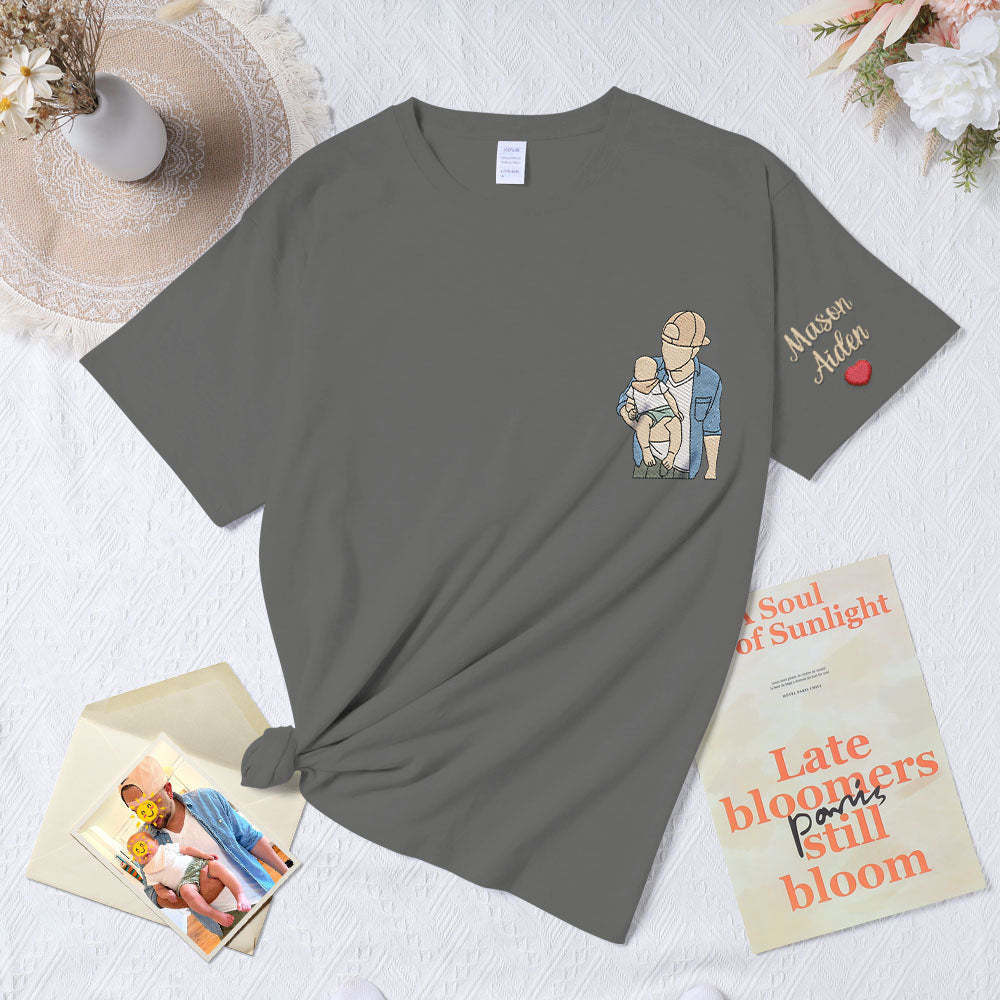 Maglietta Personalizzata Ricamata Per La Festa Del Papà, Maglietta Con Foto Del Papà, Regalo Ricamato Per Padre E Figlio Per La Festa Del Papà - mymoonlampit