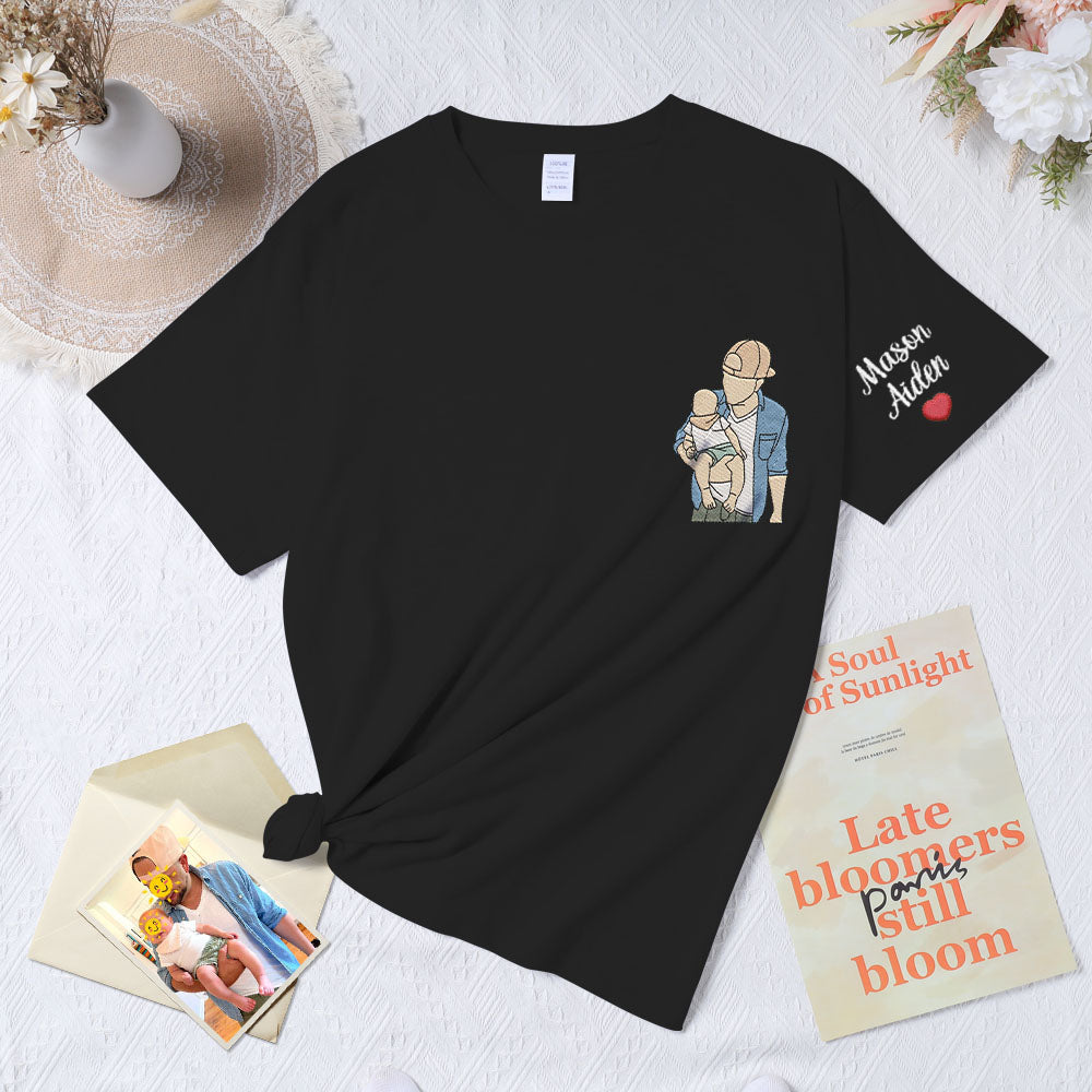 Maglietta Personalizzata Ricamata Per La Festa Del Papà, Maglietta Con Foto Del Papà, Regalo Ricamato Per Padre E Figlio Per La Festa Del Papà
